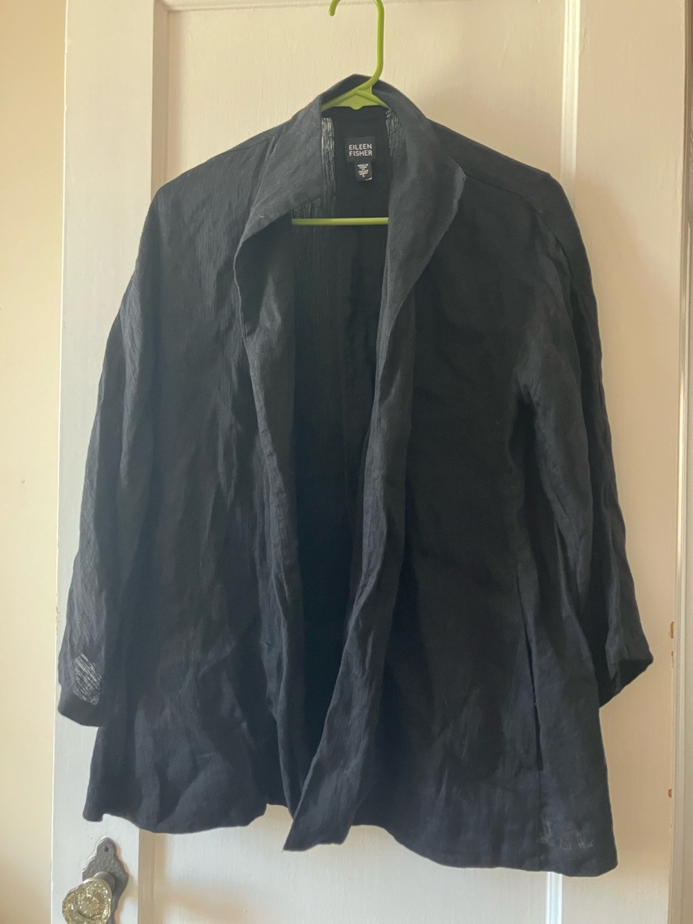 EILEEN FISHER Black Open Front Linen Jacket